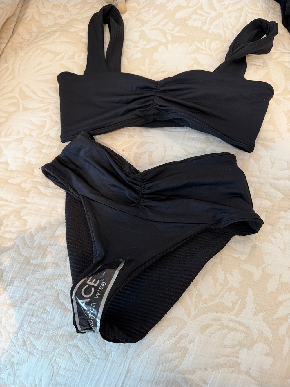 l*space Black Textured High-Waisted Bikini Set - Picture 2 of 2